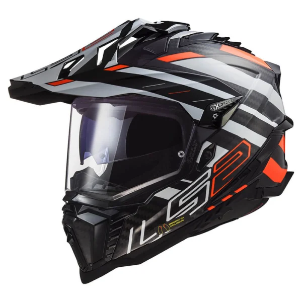 ŠALMAS LS2 MX701 C EXPLORER EDGE – JUODA FLUO ORANŽINĖ SPALVA