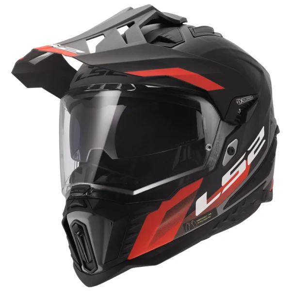 ŠALMAS LS2 MX701 EXPLORER HEXA – MATINĖ JUODA RAUDONA PILKA SPALVA