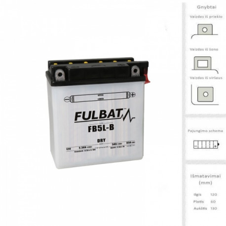 Akumuliatorius FULBAT 5 Ah 65 A EN 12V YB5L-B (FB5L-B)